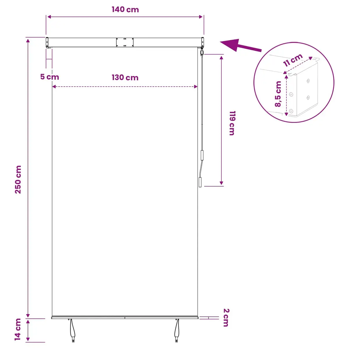 Outdoor Roller Blind Polyester 140x250cm Anthracite Hand Crank