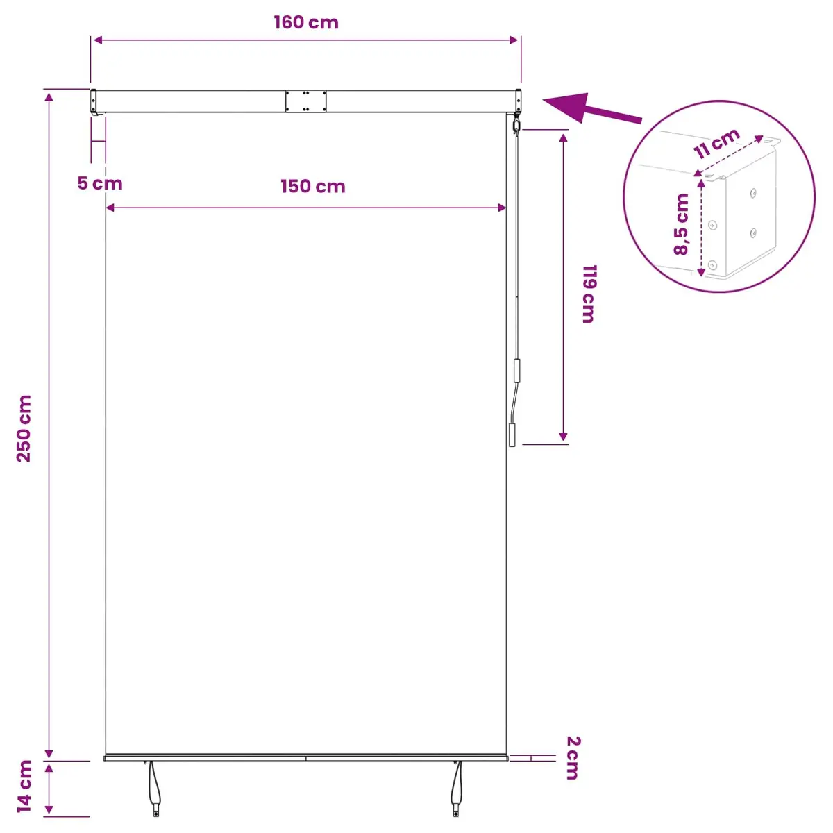 Outdoor Blind Hand Crank Anthracite 160x250cm Polyester Exterior Shade for Garden Patio Balcony