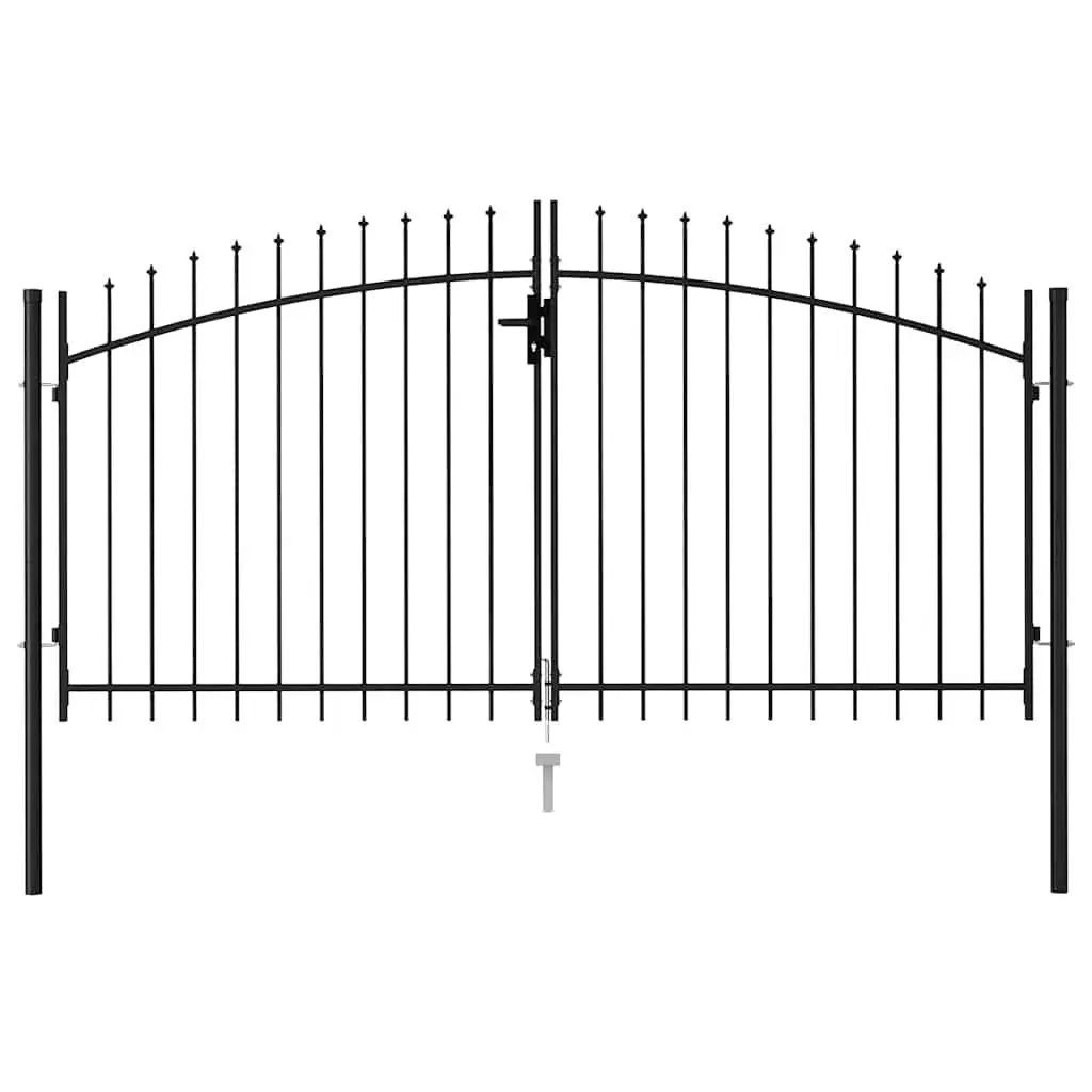 Double Gate Garden Fence Barrier Spike Top Black Heavy-Duty Steel 299.5x199.5cm