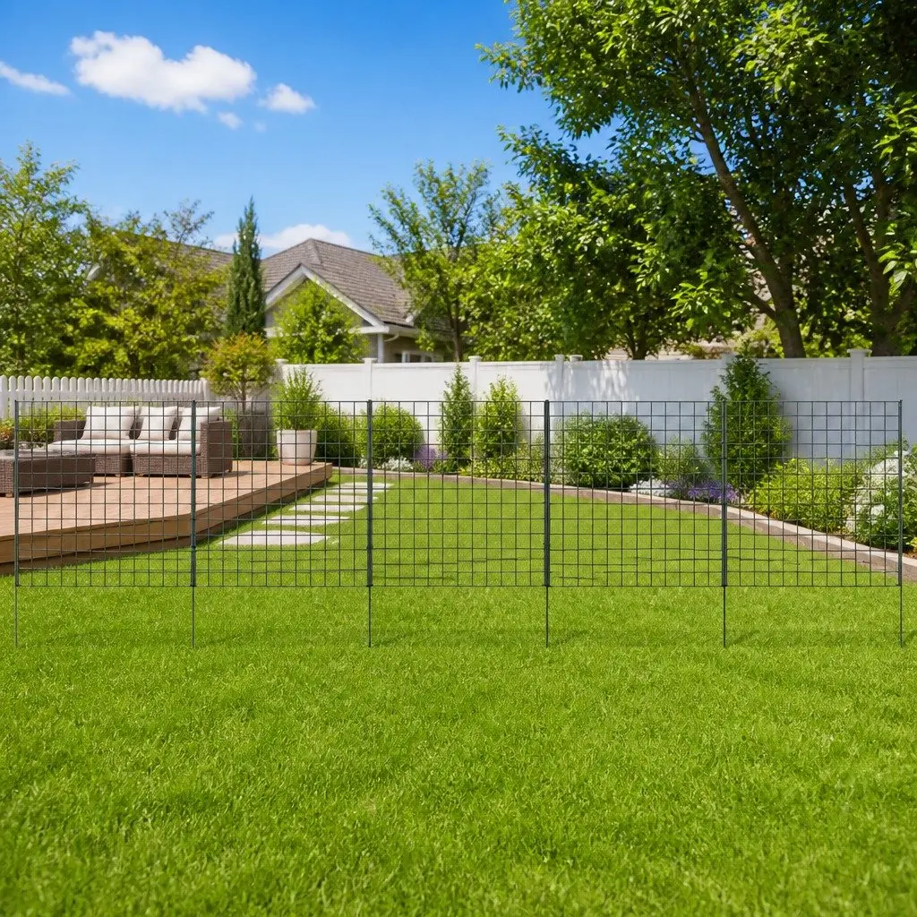 Garden Fence Panels Green Powder Coated Steel Wire 77.5x64 cm Outdoor Barrier Set