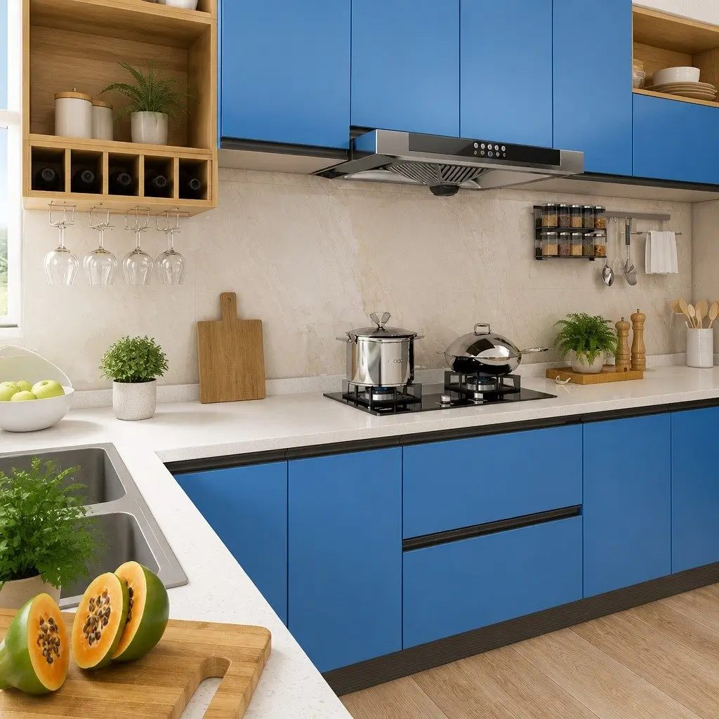 Self-Adhesive PVC Furniture Film 500x90cm Blue for Smooth Surfaces Walls Doors Windows