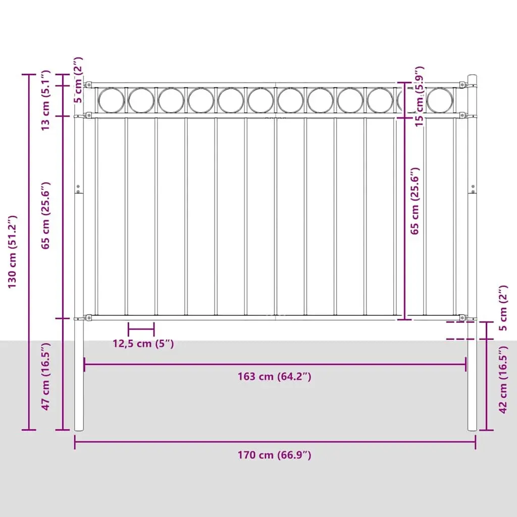 Garden Fence Panel Steel Frame 1.7 x 0.8 m Black Decorative Privacy Barrier