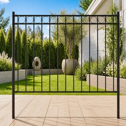 1.7x1m Black Steel Fence Panel for Garden and Patio Use