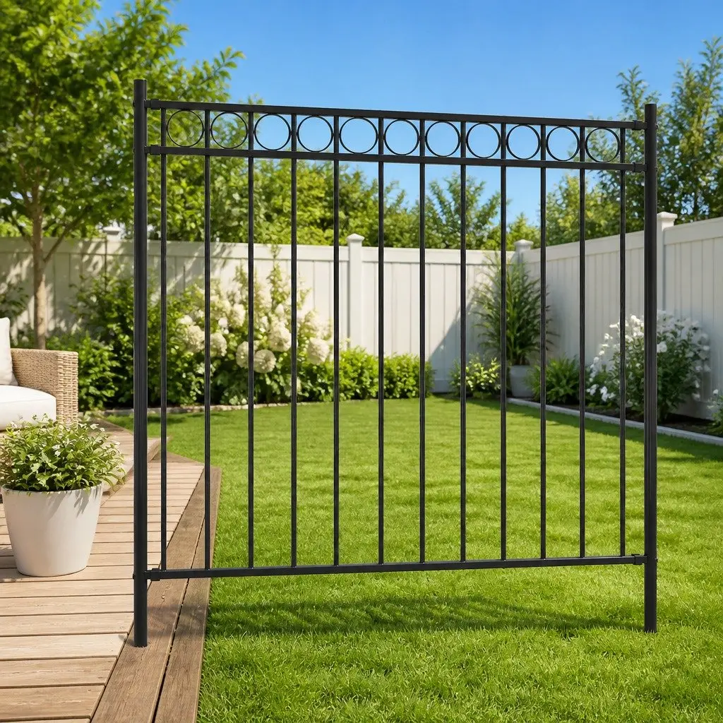 Garden Fence Panel Steel Black 1.7x1.2m Decorative Outdoor Patio Security