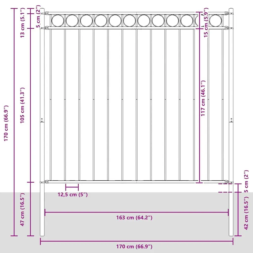 Garden Fence Panel Steel Black 1.7x1.2m Decorative Outdoor Patio Security