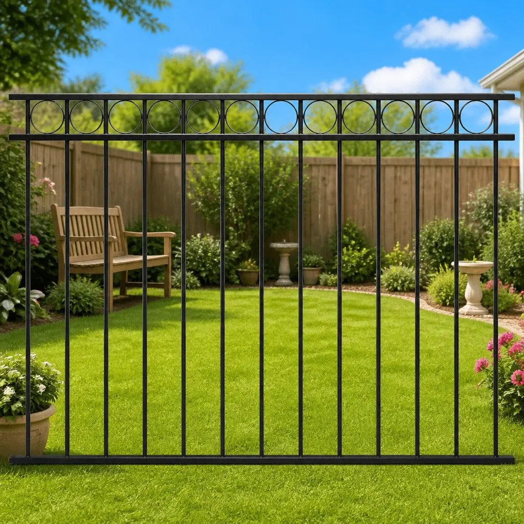 Steel Fence Panel Powder-coated Steel 1.7x1.2m Black Garden Patio Terrace Partition