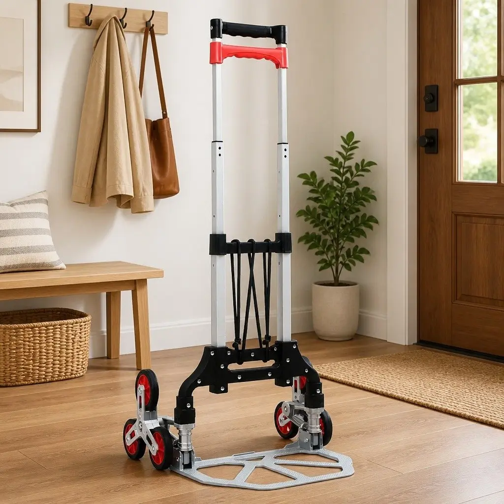 Foldable Stair Climbing Cart Aluminium 70kg Capacity Portable Black Three Wheel