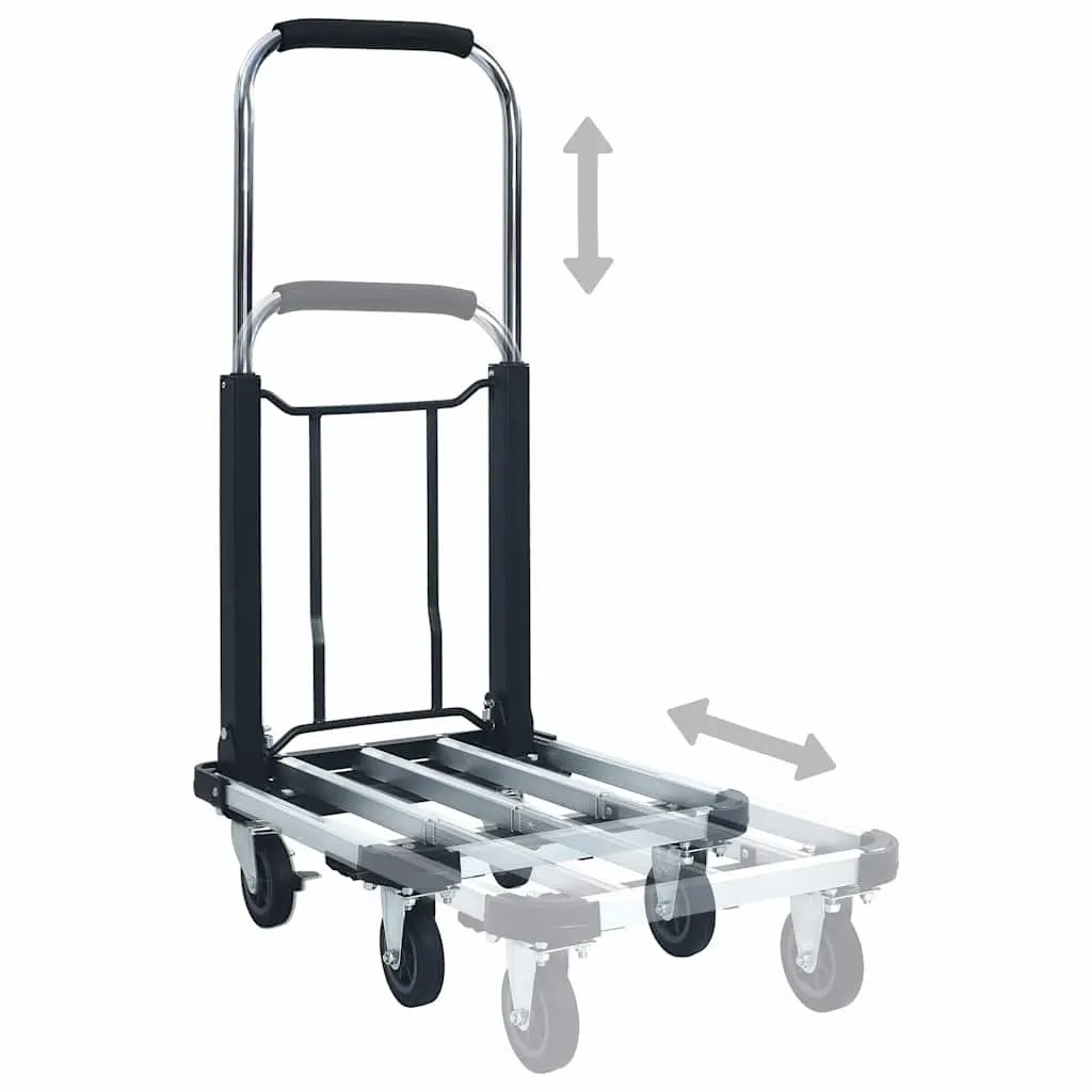 Foldable Transport Trolley Aluminium 150kg Adjustable Handle Silver