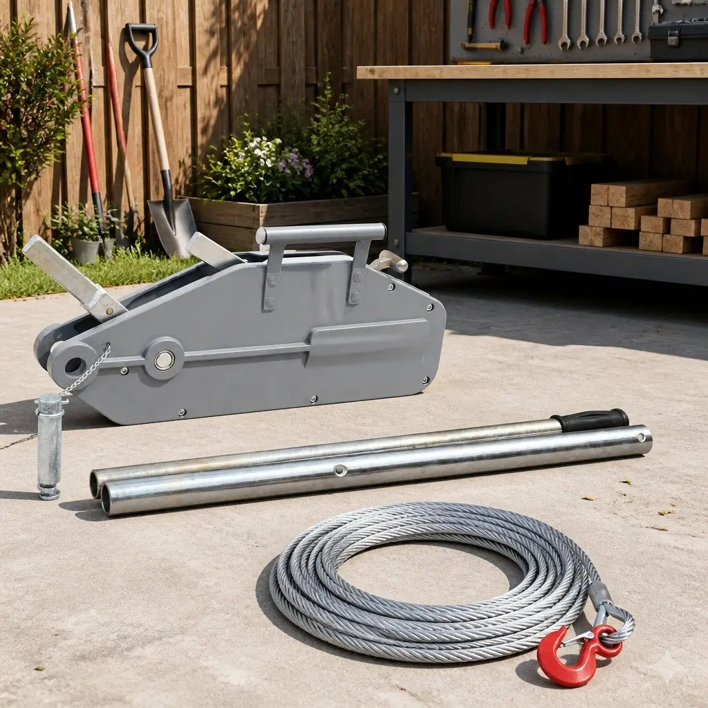Wire Rope Hoist Winch Manual Pulling Traction Tool 20 m Steel Wire Rope Aluminium Housing 1600 kg Capacity