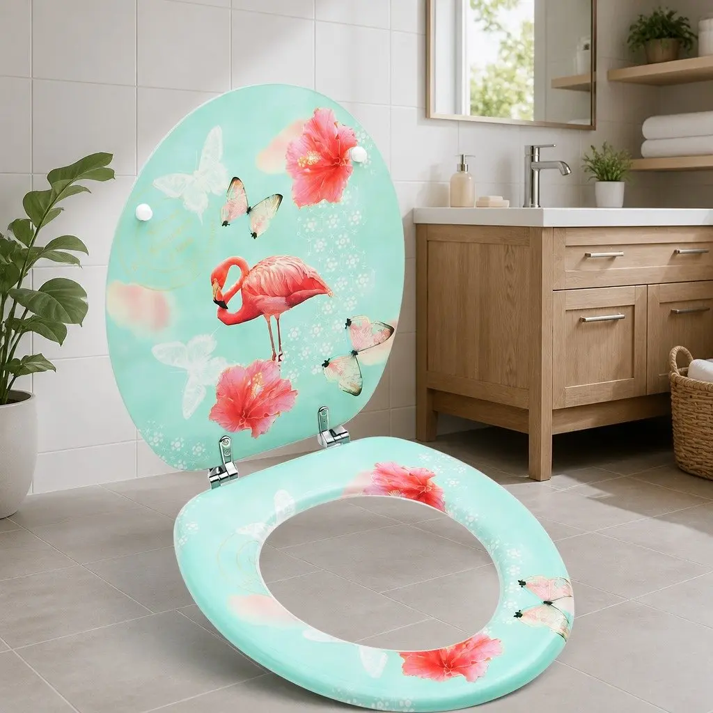 Toilet Seat with Lid Multicolour Design Bathroom Fixture Adjustable Hinges