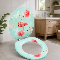 Toilet Seat with Lid Multicolour Design Bathroom Fixture Adjustable Hinges