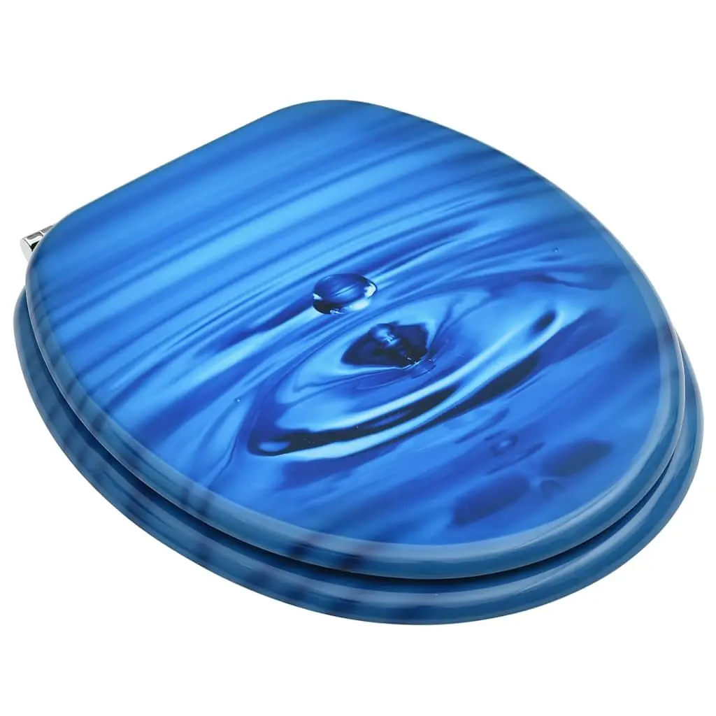 Toilet Seat with Lid Blue Water Drop Design Bathroom WC Accessory Adjustable