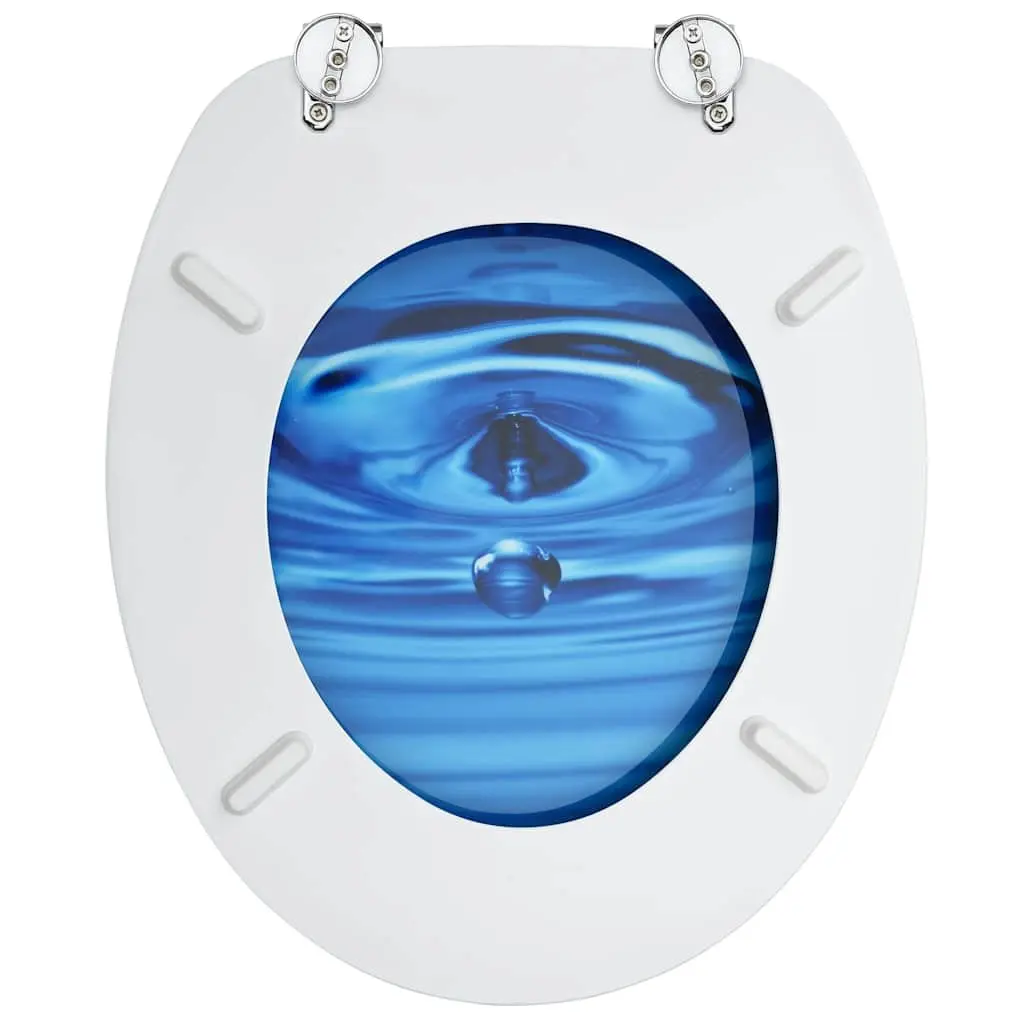 Toilet Seat with Lid Blue Water Drop Design Bathroom WC Accessory Adjustable