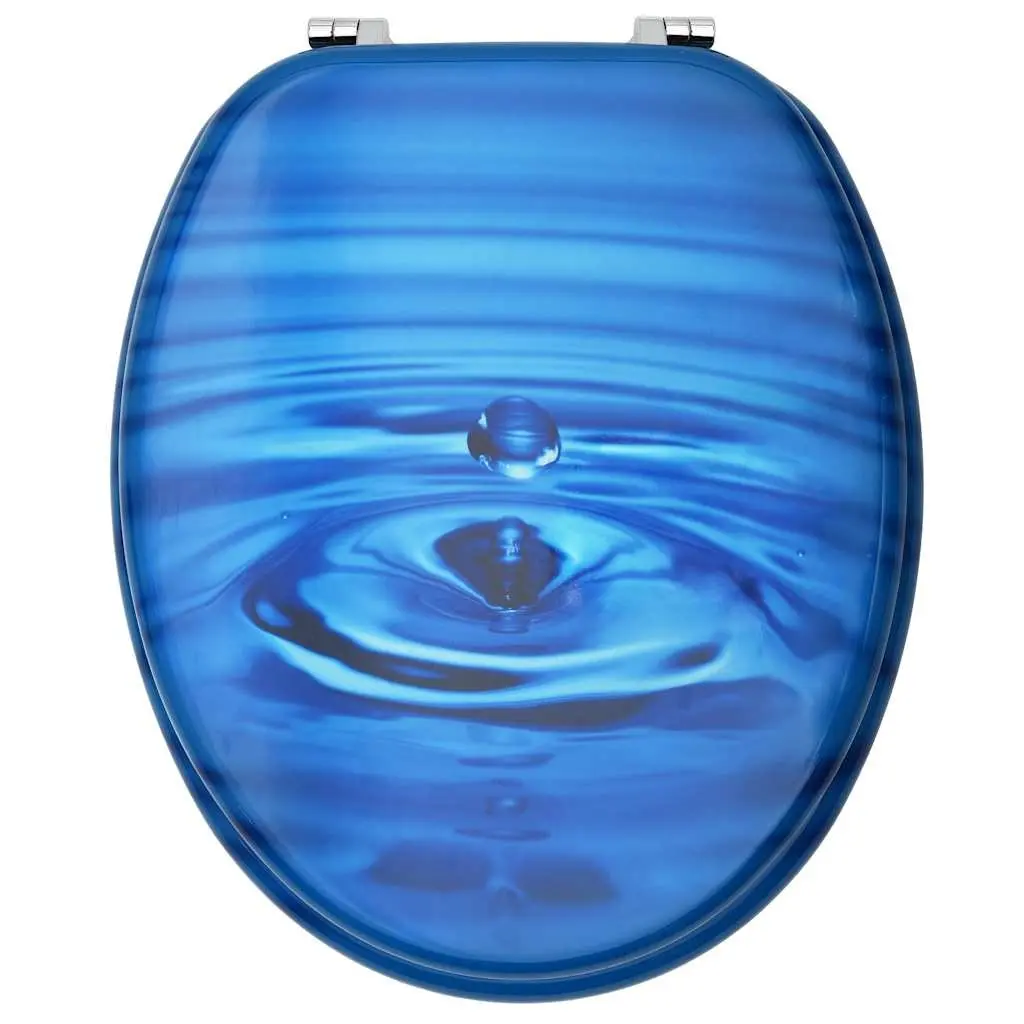 Toilet Seat with Lid Blue Water Drop Design Bathroom WC Accessory Adjustable