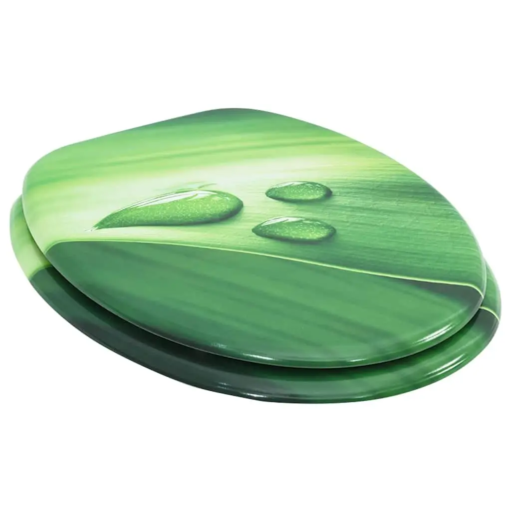 Toilet Seat with Lid Green Water Drop Design Adjustable Hinges Bathroom Fixture