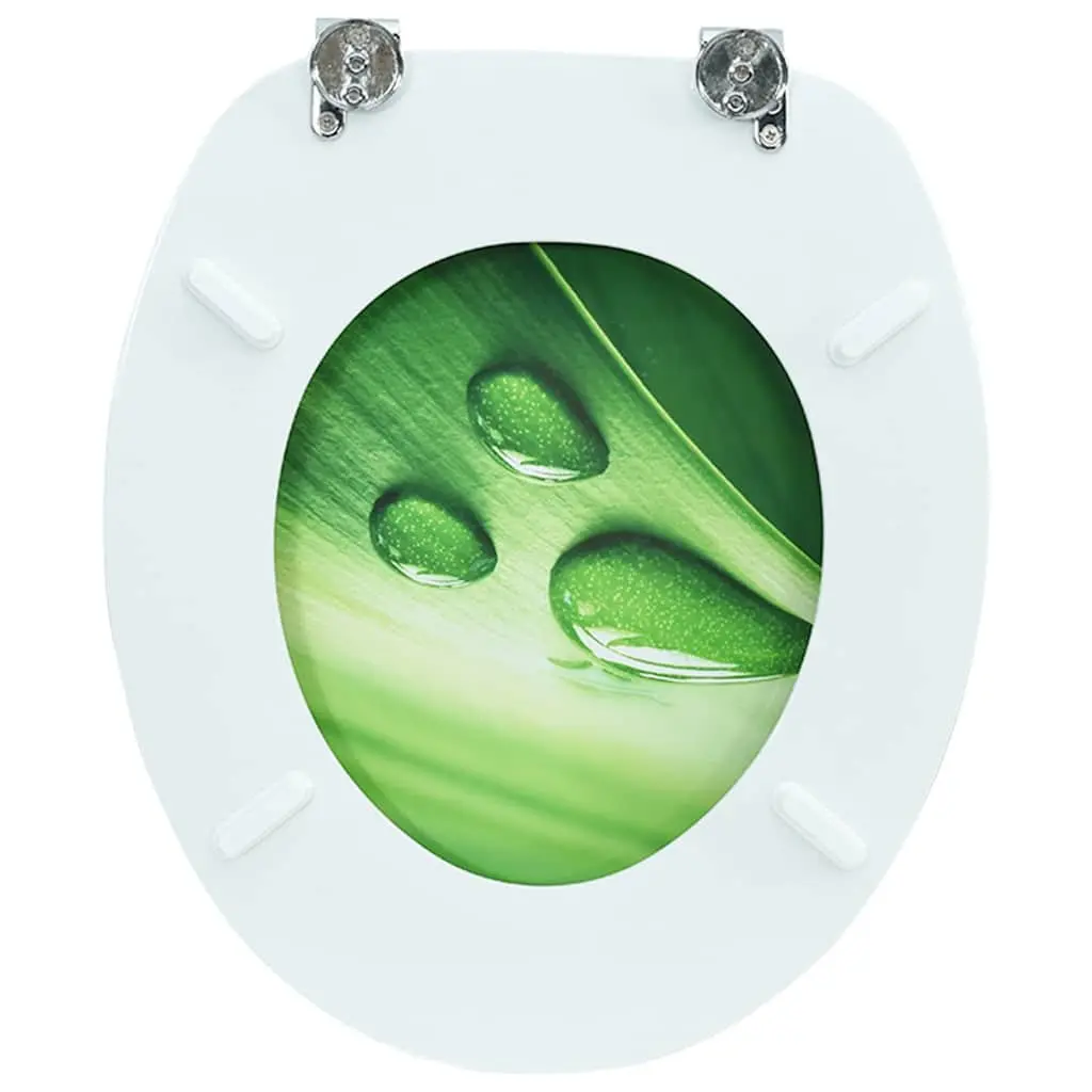 Toilet Seat with Lid Green Water Drop Design Adjustable Hinges Bathroom Fixture