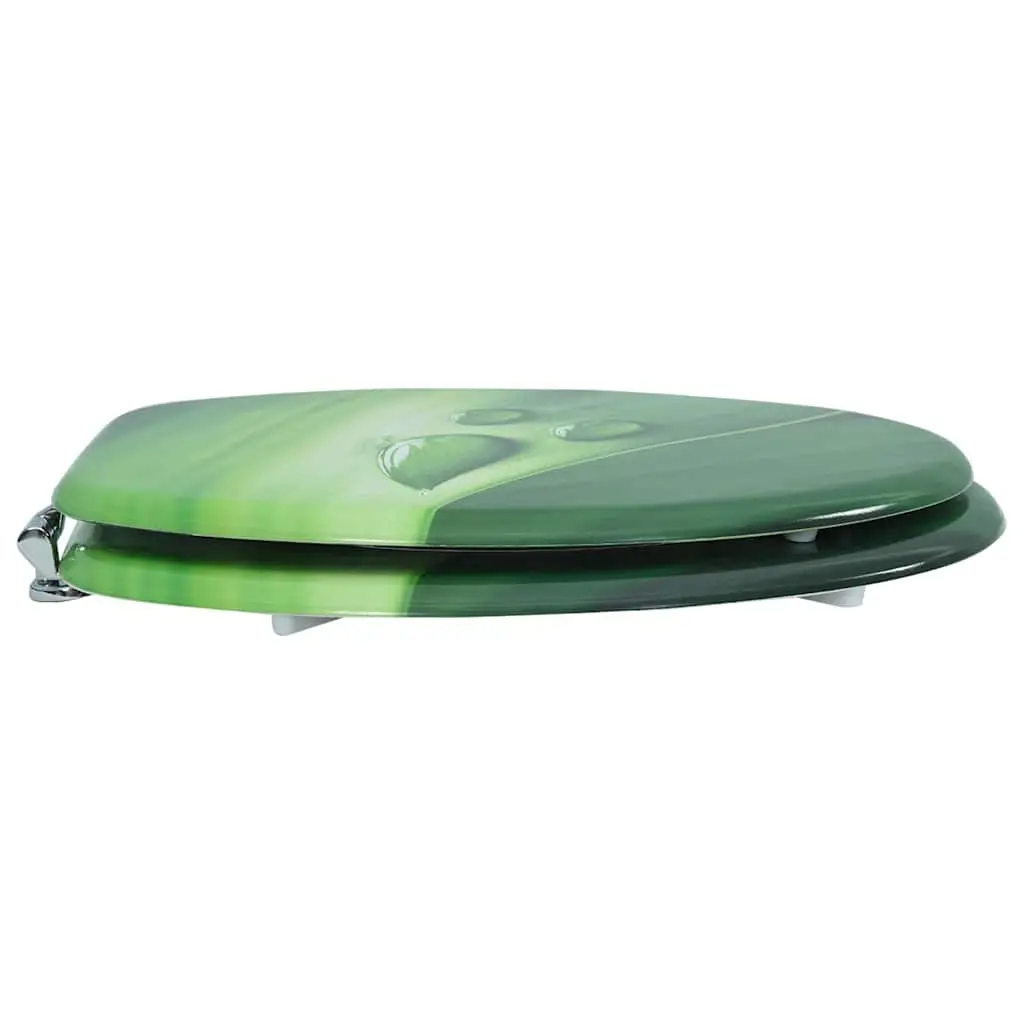 Toilet Seat with Lid Green Water Drop Design Adjustable Hinges Bathroom Fixture