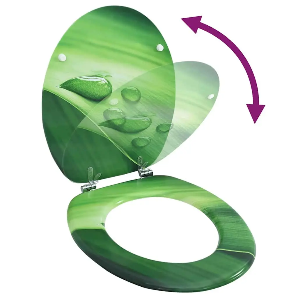 Toilet Seat with Lid Green Water Drop Design Adjustable Hinges Bathroom Fixture