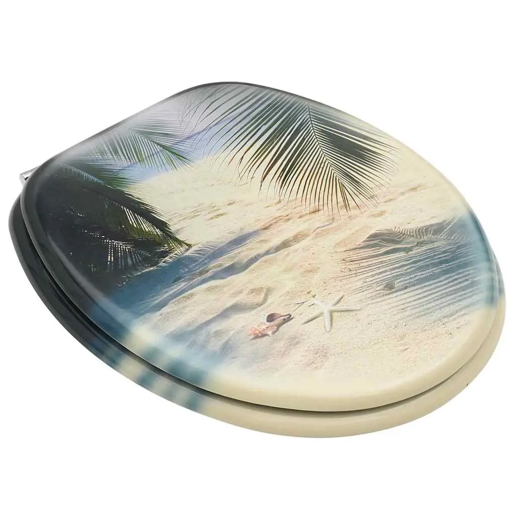 Toilet Seat with Lid MDF Beach Design Bathroom WC Seat Multicolour