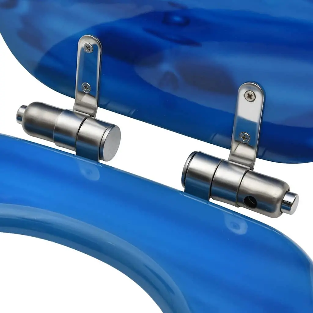 Toilet Seat with Soft Close Lid Blue Water Drop Design MDF Adjustable Hinges