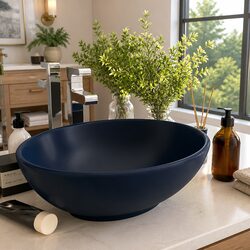 Practical Oval Dark Blue Ceramic Sink for Home Use
