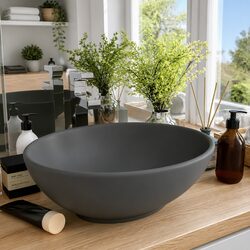 Versatile Grey Matt Oval Ceramic Wash Basin 40x33 cm