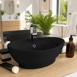 Oval Ceramic Basin Bathroom Sink Matt Black Washbasin Overflow 58.5 x 39 cm