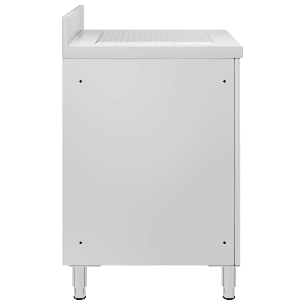 Commercial Kitchen Cabinet Stainless Steel 60 x 60 x 96 cm with Drainboard and Bottom Storage