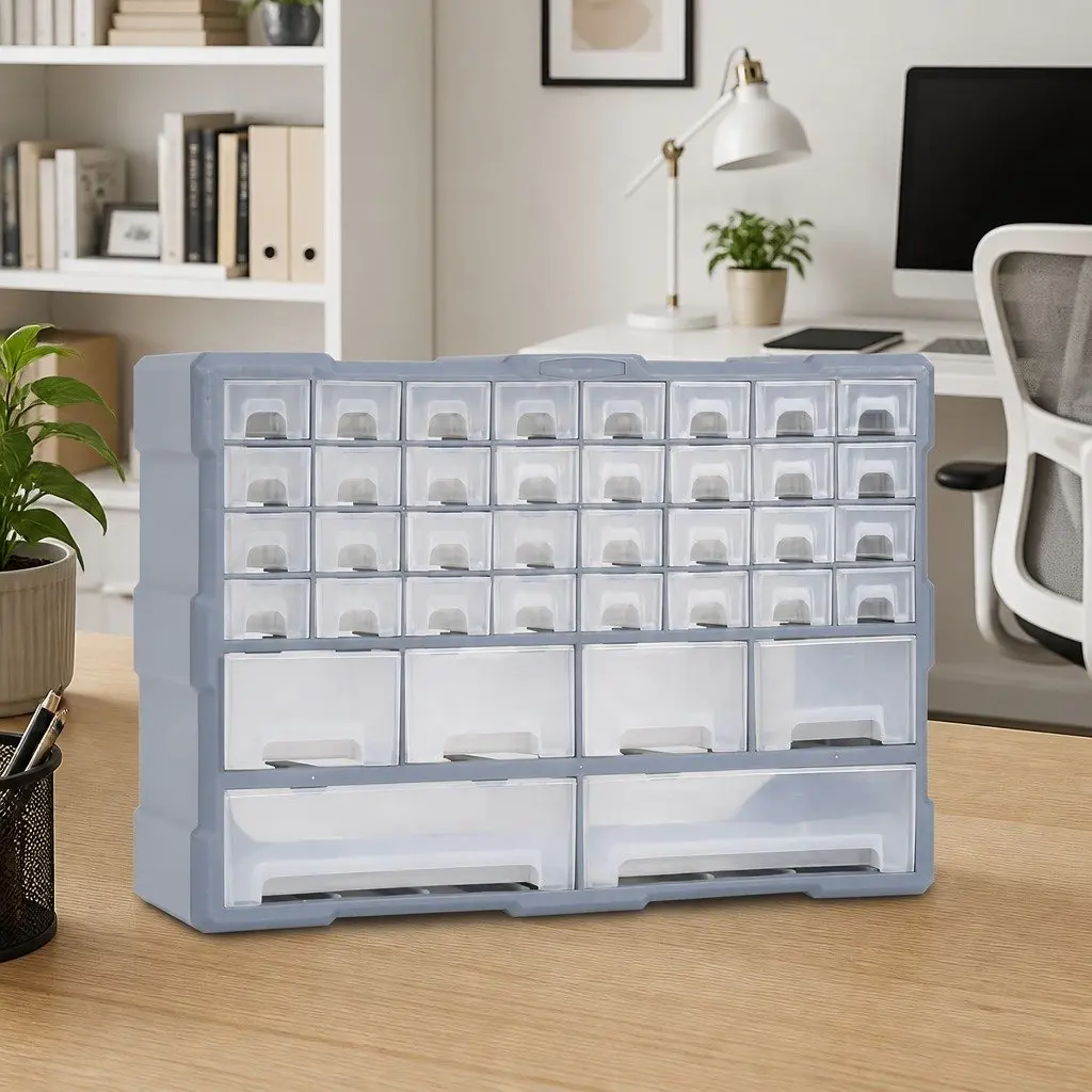 Tool Storage Cabinet Grey Impact-Resistant Plastic 38 Drawer Organiser 52x16x37.5 cm
