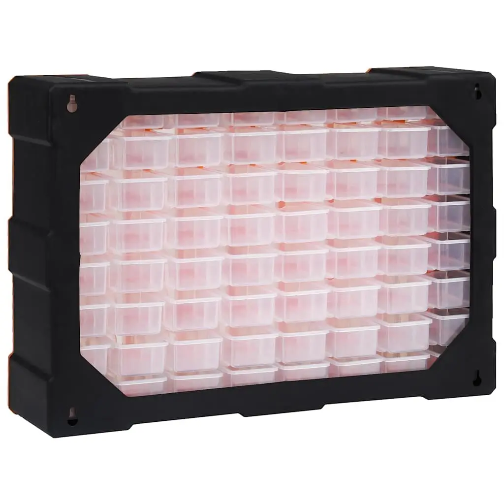 Multi-Drawer Organiser Tool Storage Box Impact-Resistant Plastic 64 Drawers Orange