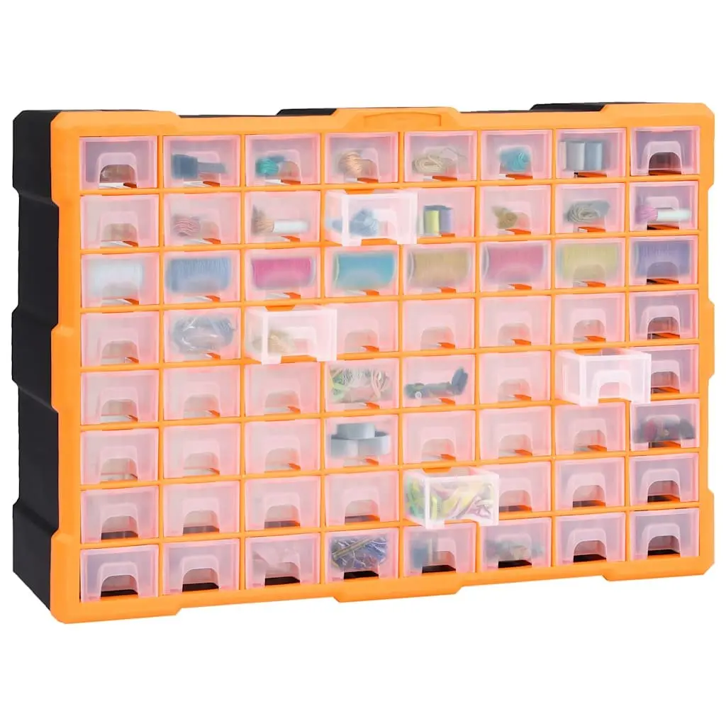 Multi-Drawer Organiser Tool Storage Box Impact-Resistant Plastic 64 Drawers Orange