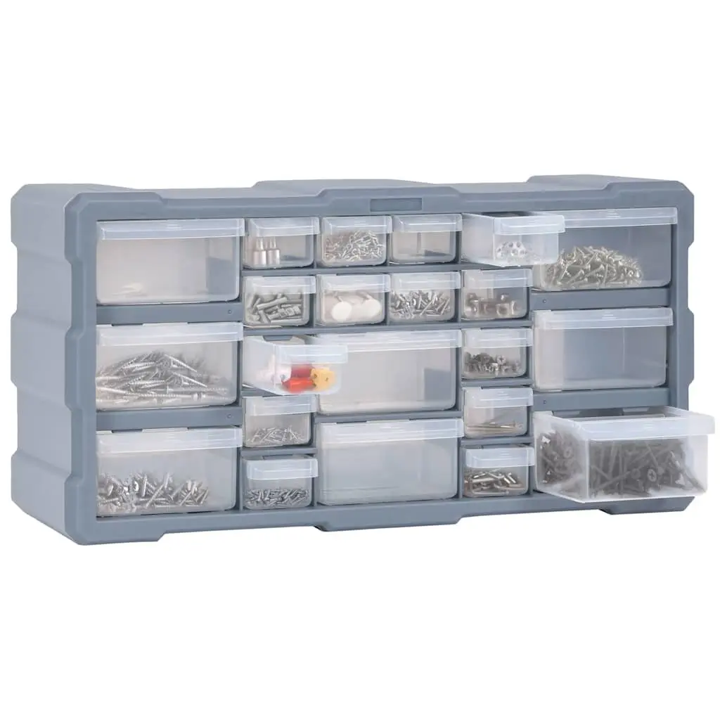 Multi-Drawer Storage Box Tool Organiser 22 Drawers Grey Impact-Resistant Plastic 49x16x25.5cm for Garage and Workshop