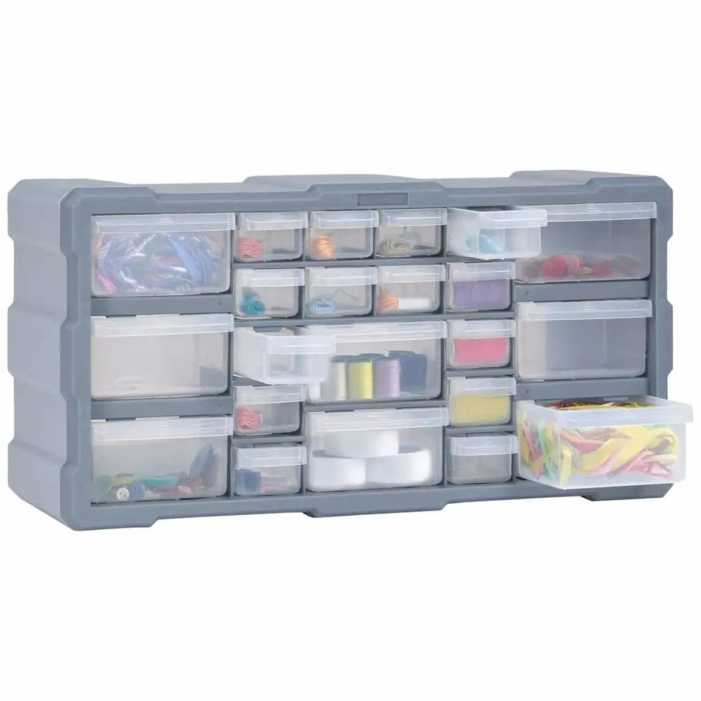 Multi-Drawer Storage Box Tool Organiser 22 Drawers Grey Impact-Resistant Plastic 49x16x25.5cm for Garage and Workshop
