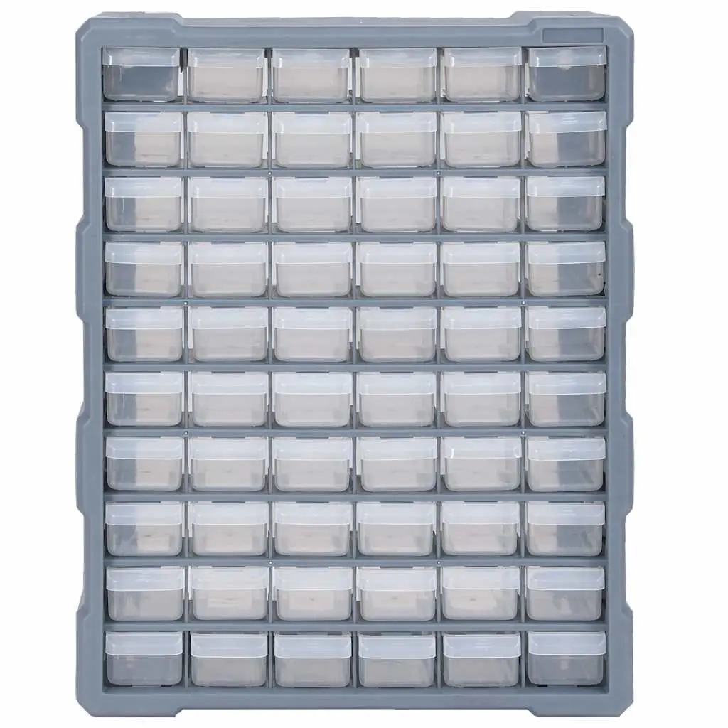 60 Drawer Tool Storage Box Grey Multi-Drawer Organiser Polypropylene 38x16x47.5cm