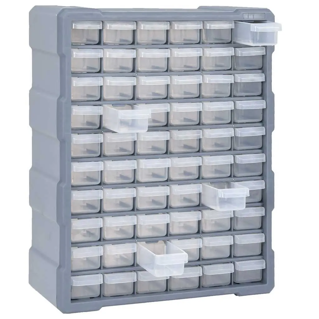 60 Drawer Tool Storage Box Grey Multi-Drawer Organiser Polypropylene 38x16x47.5cm