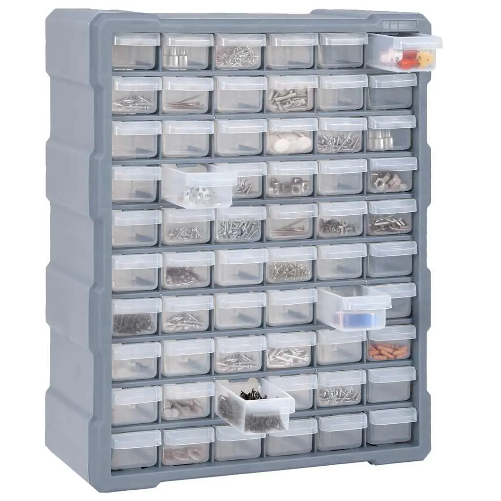 60 Drawer Tool Storage Box Grey Multi-Drawer Organiser Polypropylene 38x16x47.5cm