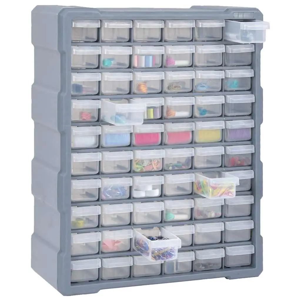 60 Drawer Tool Storage Box Grey Multi-Drawer Organiser Polypropylene 38x16x47.5cm