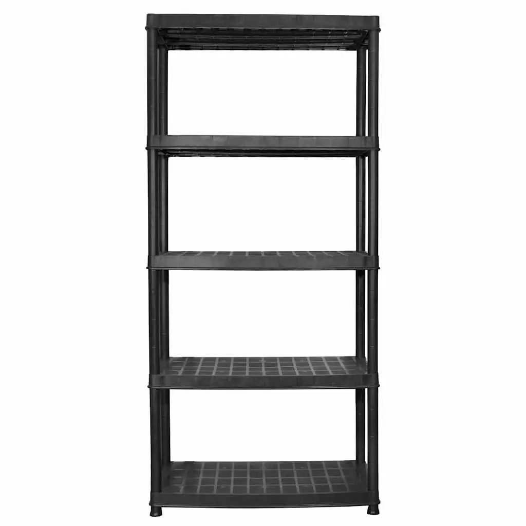 5 Tier Black Plastic Shelf Compact Organizer Display Stand for Storage and Decoration 85W x 40D x 185H cm