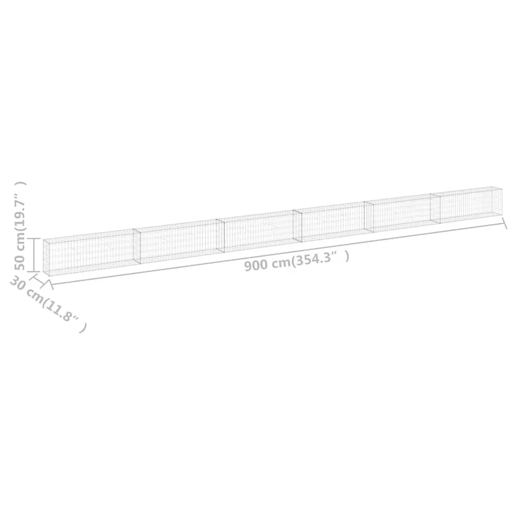 Gabion Fence Panel Galvanised Steel 900x30x50cm Silver Retaining Wall