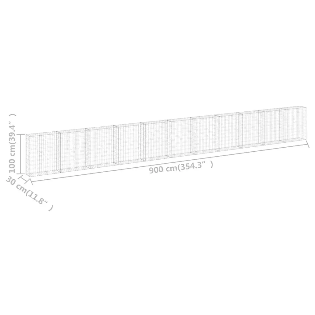 Gabion Panel Silver Galvanised Steel Retaining Wall 900x30x100cm Weather Resistant Fencing