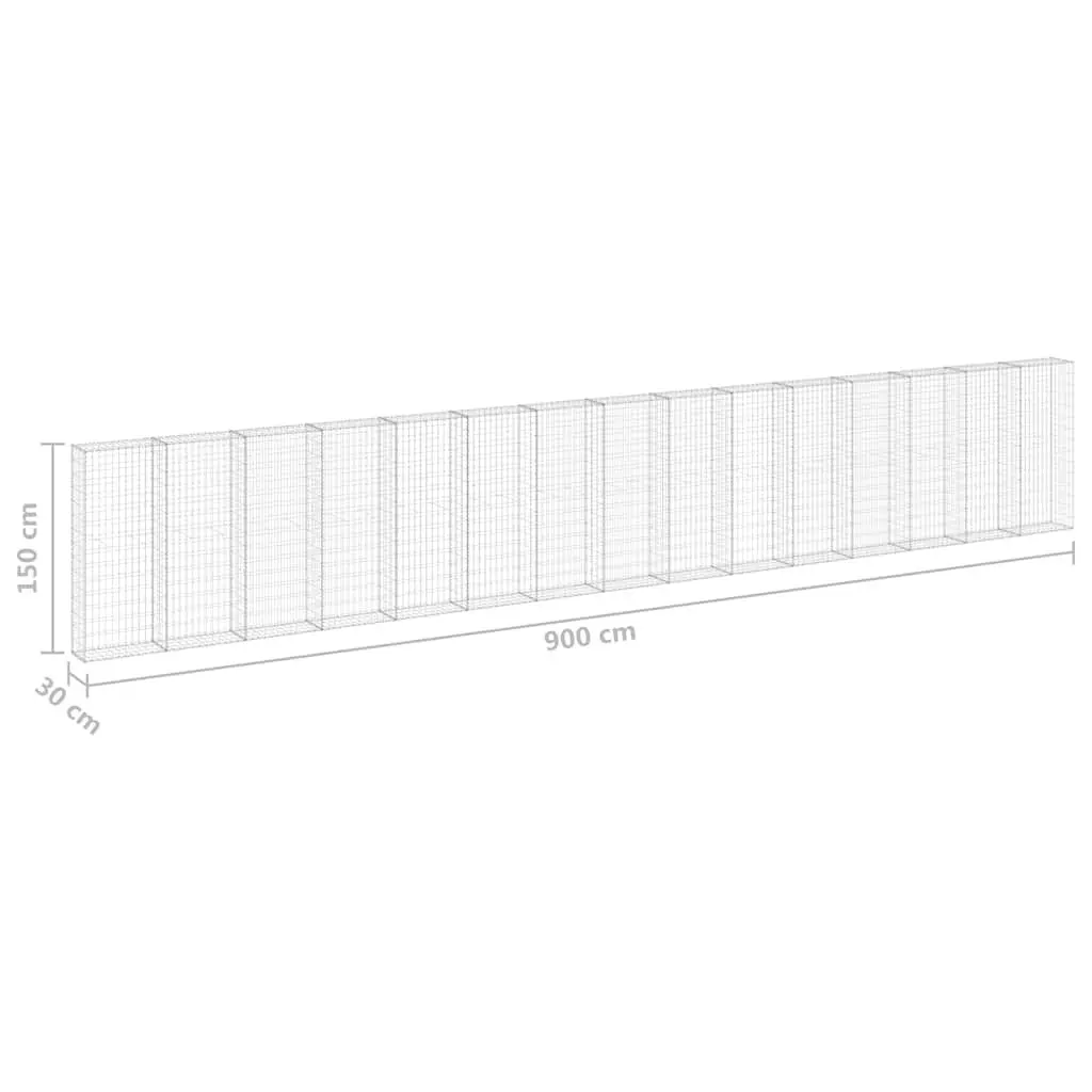 Gabion Basket Galvanised Steel 900x30x150cm Silver Fence Panel with Covers for Outdoor Retaining Wall Use