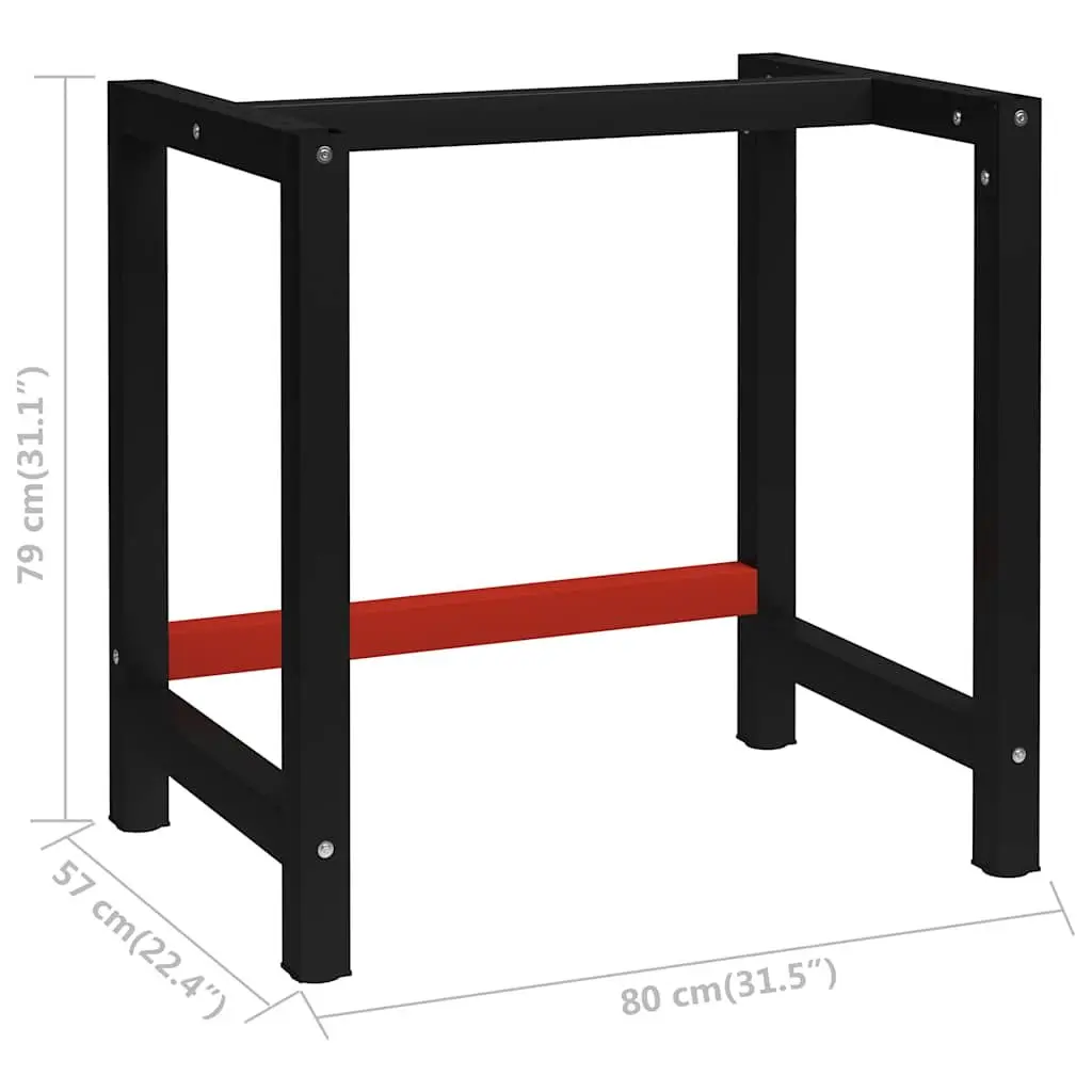 Metal Work Bench Frame Heavy Duty Powder-Coated 80x57x79cm Black Red Reinforced Bar