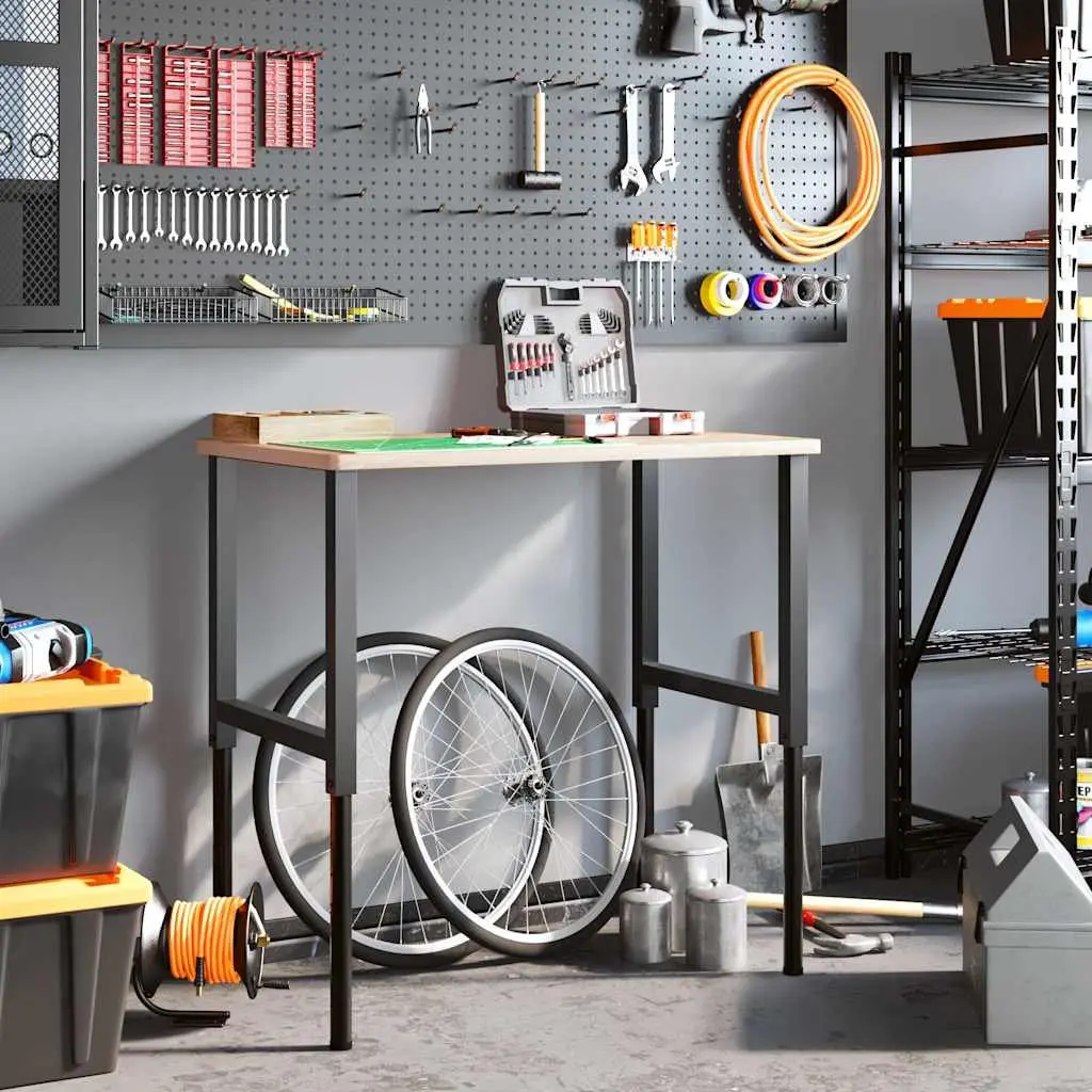 Adjustable Workbench Frames Black Metal 55cm 69 to 95.5cm Height Set of 2 for Workshop Garage