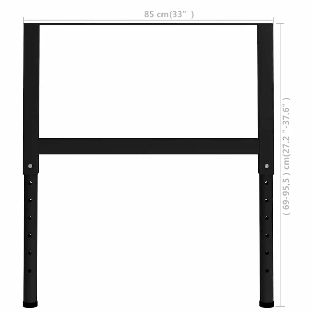 Metal Table Legs Adjustable Height 69 to 95.5cm Black Workbench Frame 2 Pieces