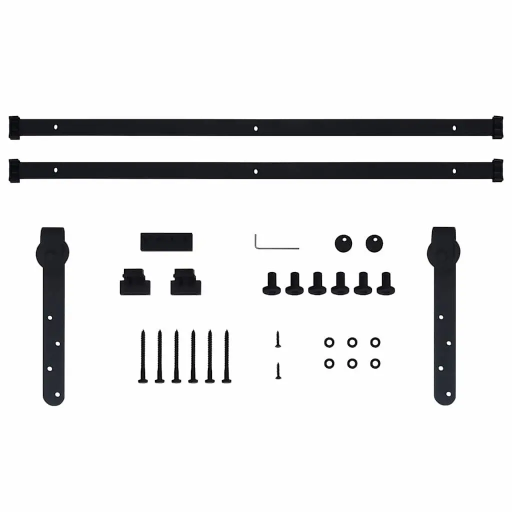 Sliding Door Kit Carbon Steel 183cm Track Rail System Black