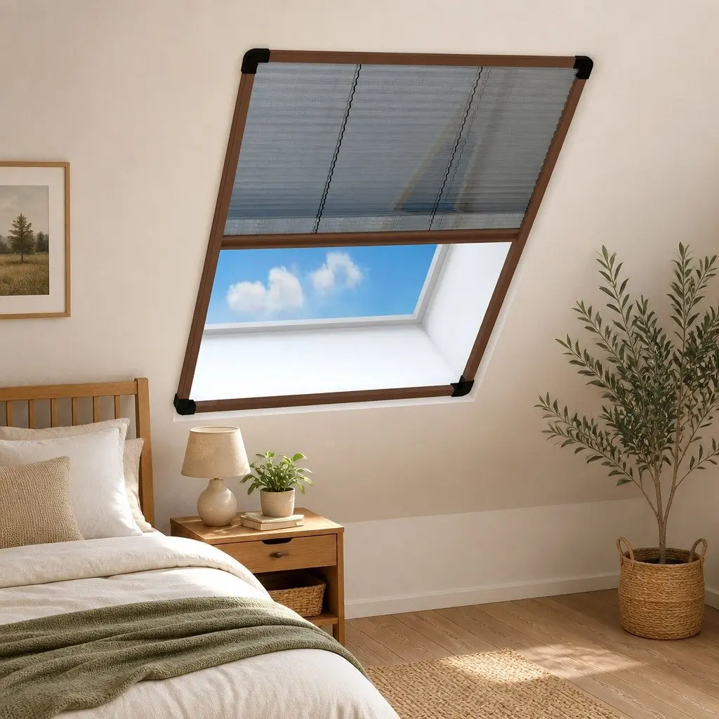 Plisse Insect Screen for Windows Aluminium Frame Brown 80x100cm Mesh