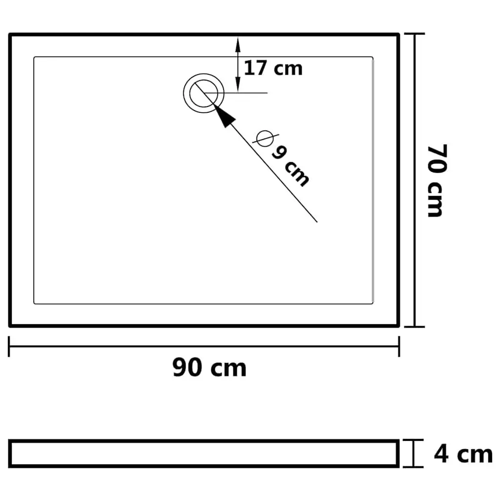 Shower Base Tray Rectangular ABS Fibreglass Reinforced 70x90 cm White Low Threshold