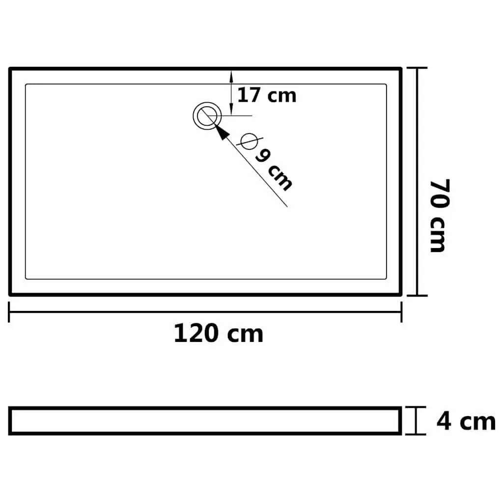 Rectangular Shower Base Tray ABS Fibreglass Reinforced 70x120 cm White Low Threshold Modern Bathroom