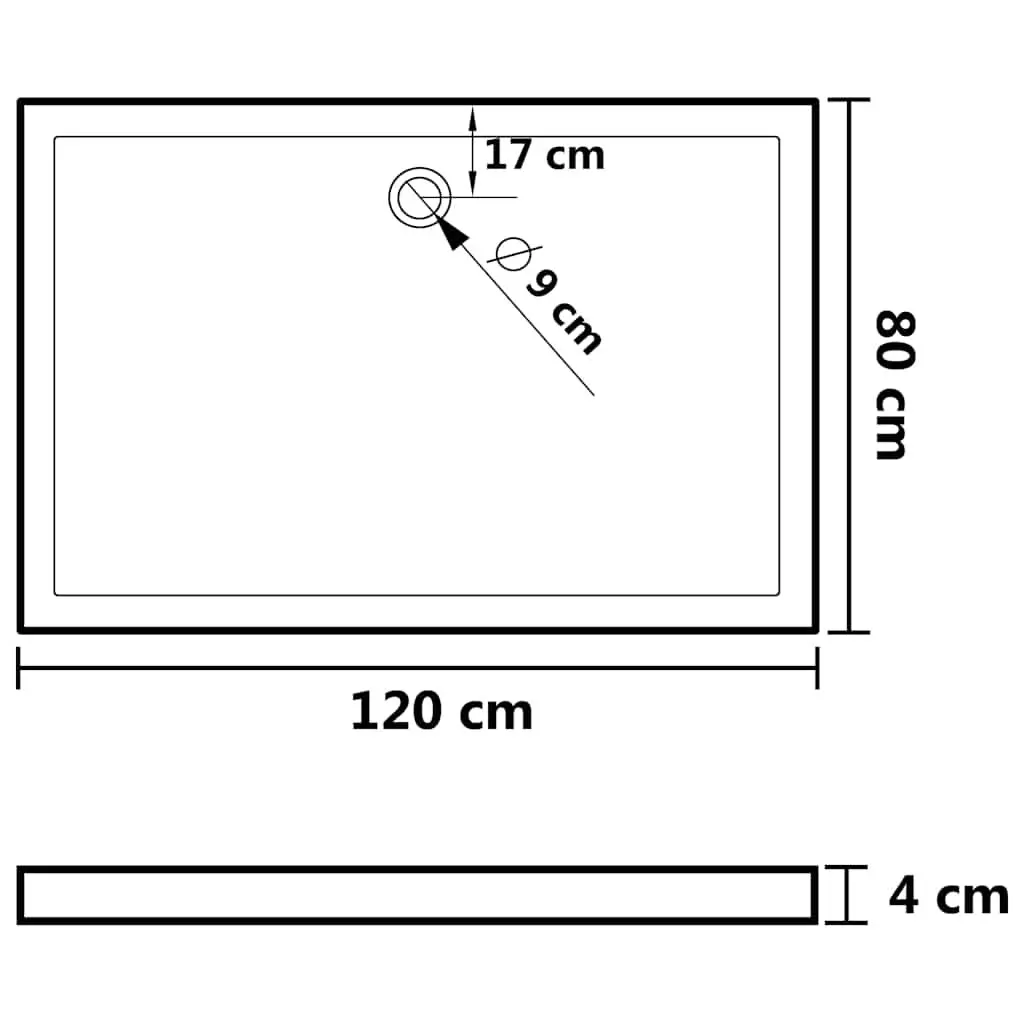 White Shower Base Tray 80x120 cm with Low Entry
