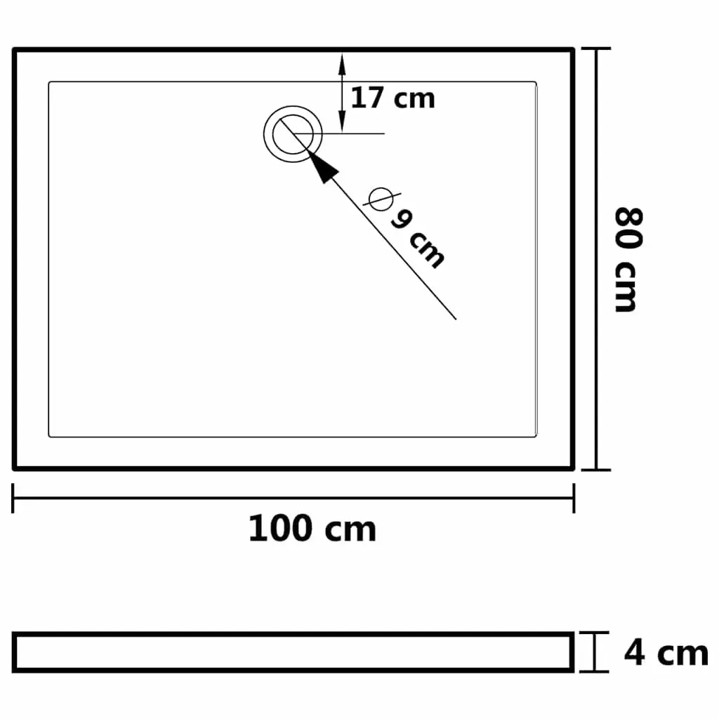 Rectangular Shower Base Tray ABS with Fibreglass Reinforcement 80x100cm Black